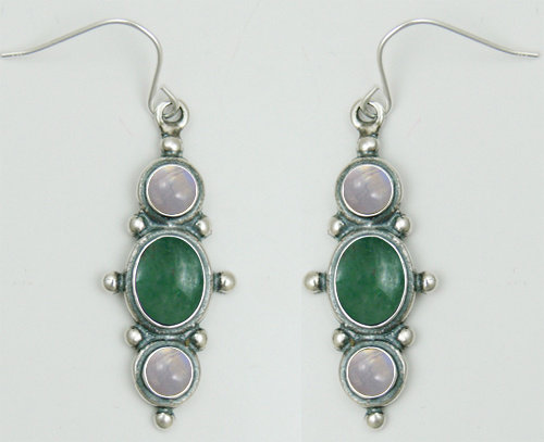 Sterling Silver Drop Dangle Earrings With Jade And Rainbow Moonstone